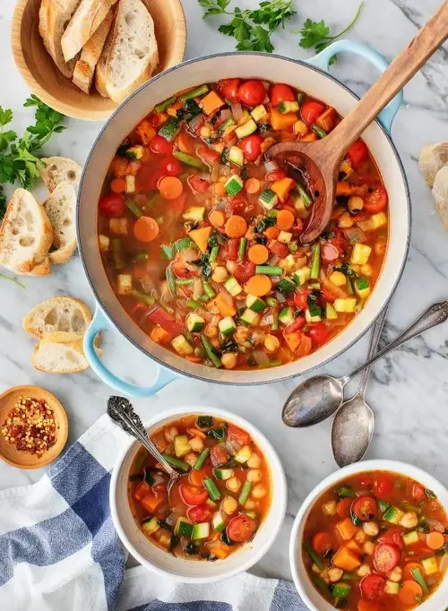 A soothing broth with vegetables and turmeric for a warm, comforting taste.